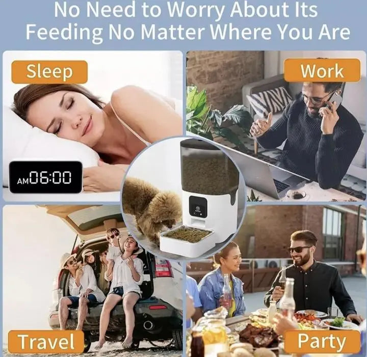 App-Controlled Wi-Fi Pet Food Dispenser with Auto-Feeding, Plastic-Steel Construction, Washable Parts for Dogs and Cats